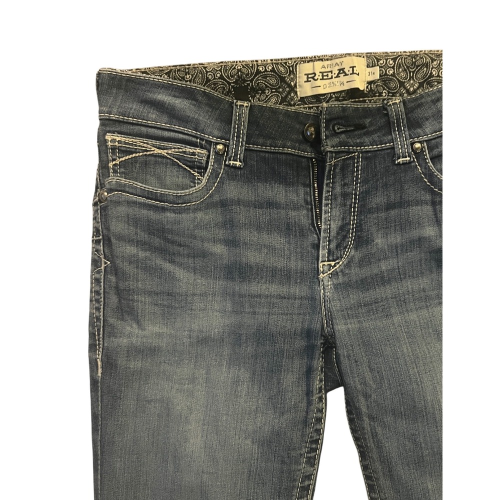 Ariat REAL Straight Icon Jeans Womens 31R Ocean Blue Stretch Denim AW5365 - Picture 13 of 13